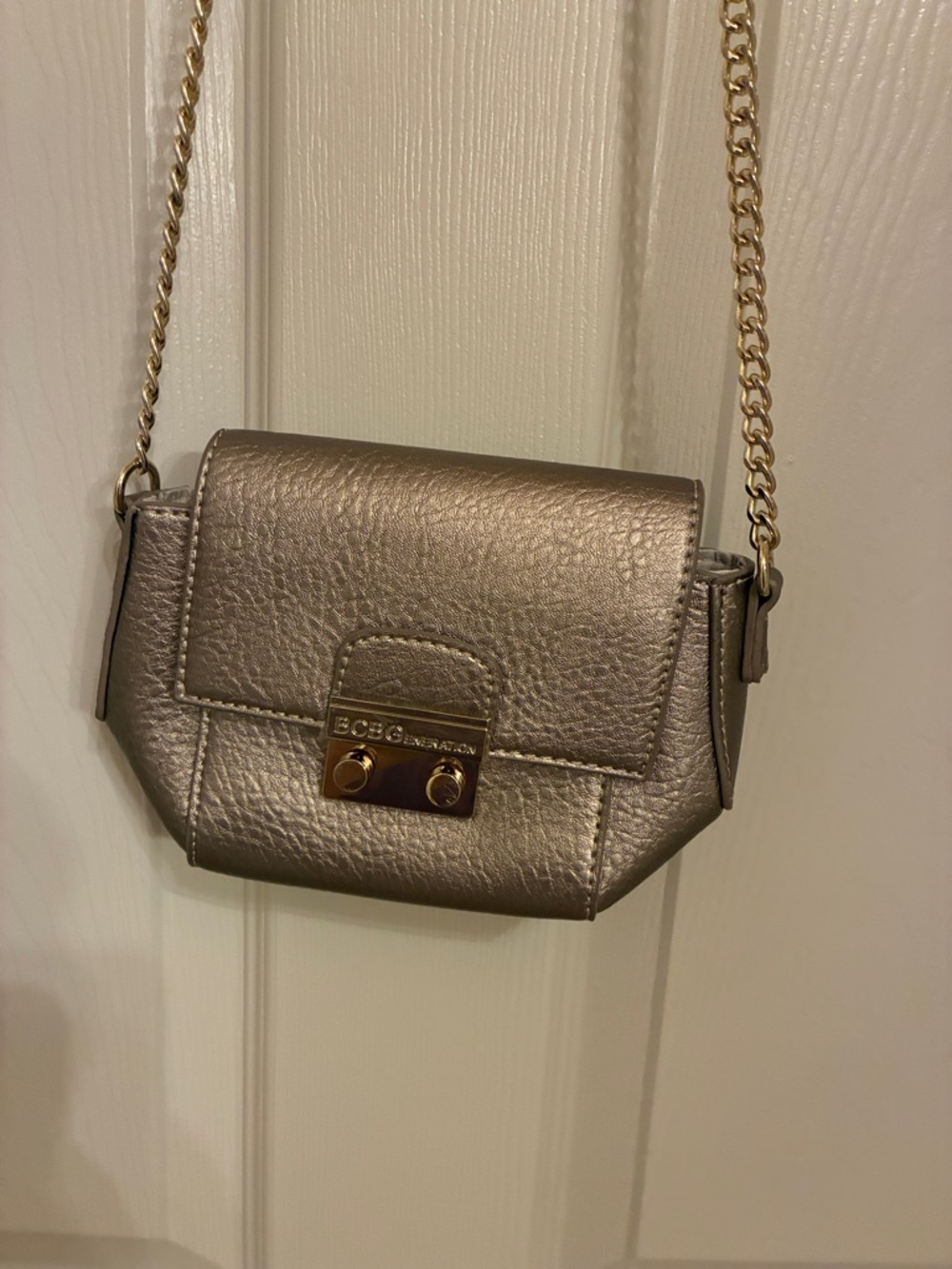 BCBGeneration Shimmering Taupe-Gold Pebbled Crossbody